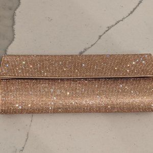 David's Bridal Bella Handbag Clutch Purse Rose Gold All Over Sheet Crystal NWT